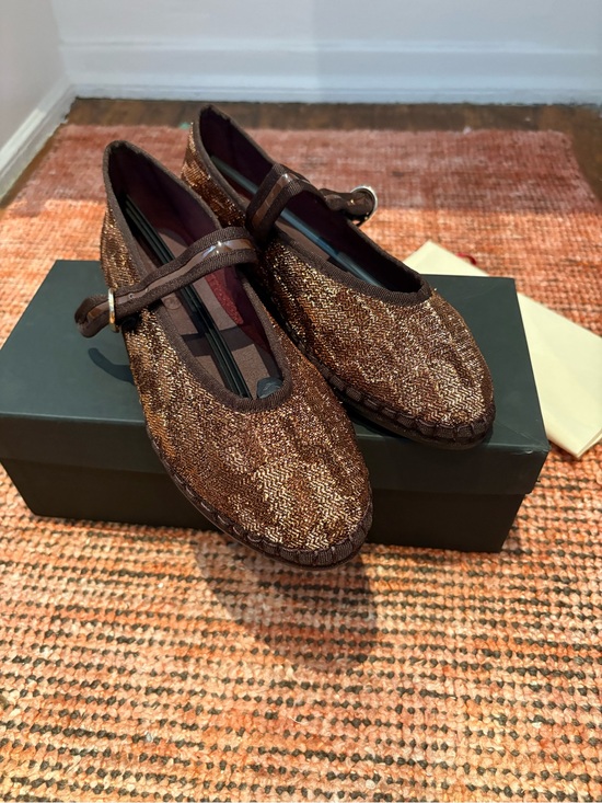 Flabelus Shoes - Flabelus Isabel Women’s Mary Jane Flats in Brown Metallic Knit